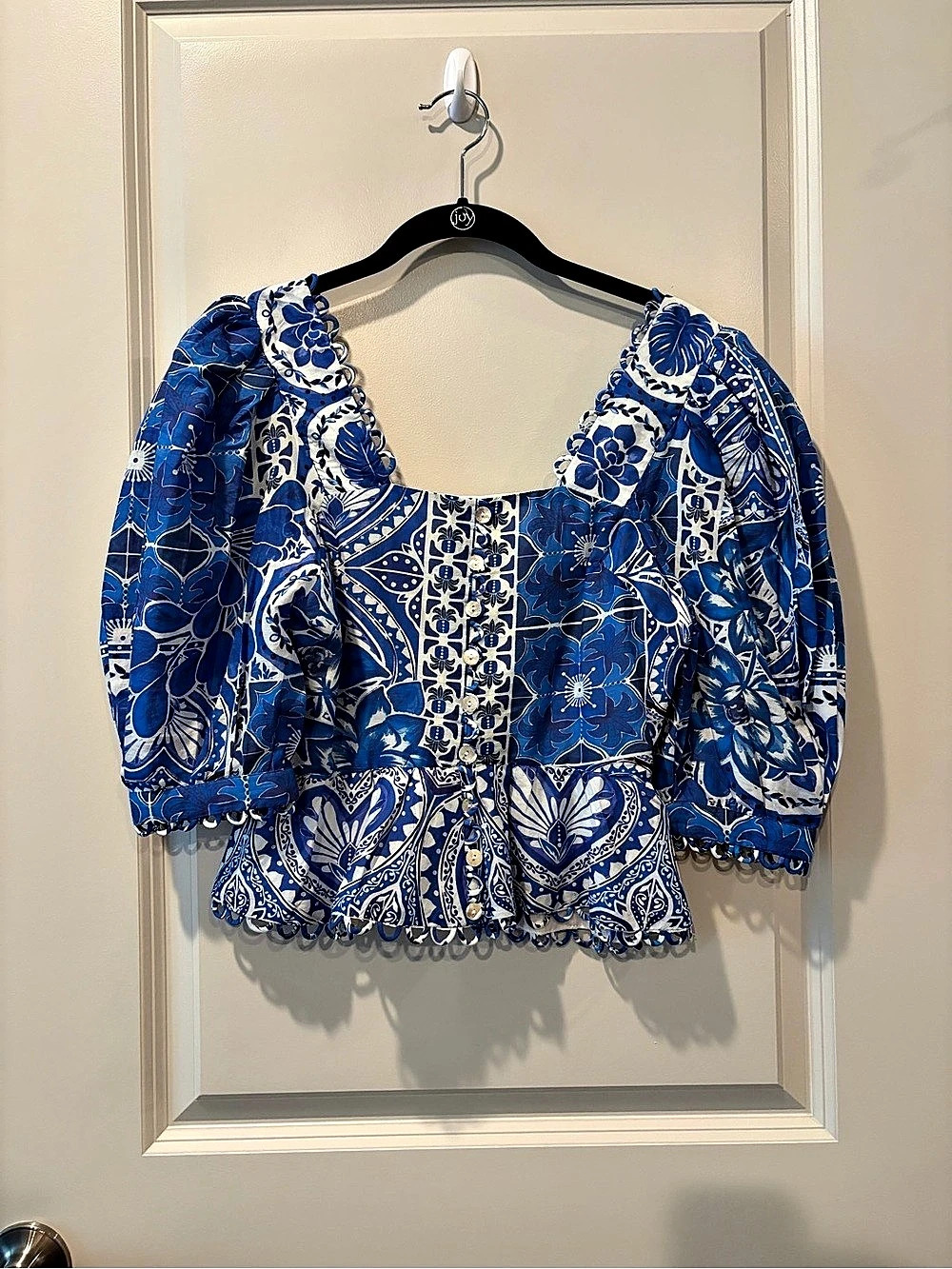 Farm Rio Blue Floral Blouse Size XS Like New